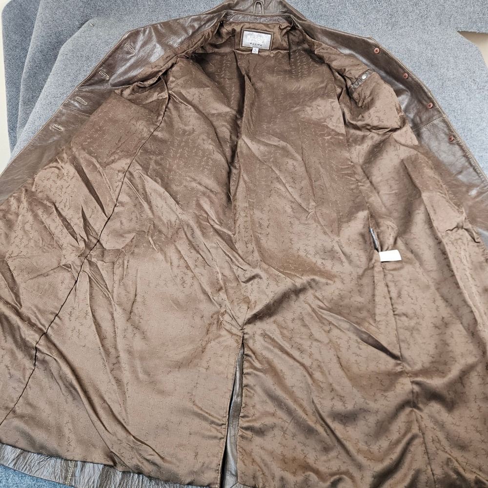 Wilsons Leather Maxima Brown Leather Trench Coat Long Duster Jacket Womens Large - Picture 9 of 9